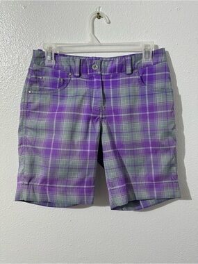 Ladies Nike Golf Tour Performance Dri-Fit Size 2 Plaid Shorts Purple Athletic
